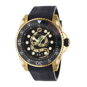 Gucci Men’s Swiss Made Quartz Silicone Strap Black Dial 45mm Watch YA136219