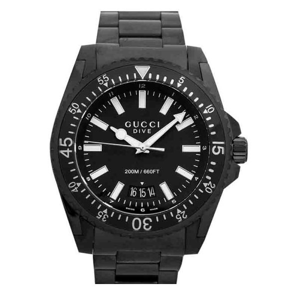 Gucci Men’s Swiss Made Quartz Stainless Steel Black Dial 45mm Watch YA136205