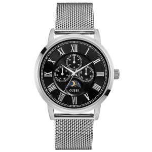 Guess Men’s Quartz Silver Stainless Steel Black Dial 44mm Watch W0871G1