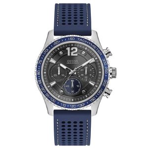 Guess Men’s Quartz Blue Silicone Strap Black Dial 44mm Watch W0971G2