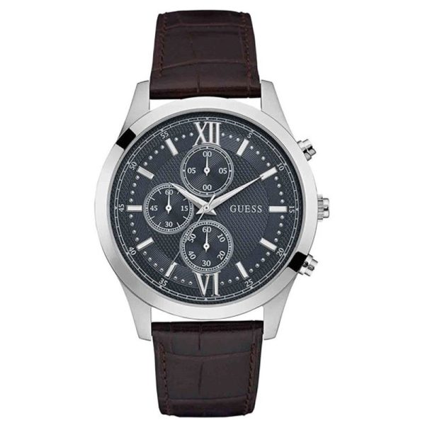 Guess Men’s Quartz Brown Leather Strap Grey Dial 45mm Watch W0876G1