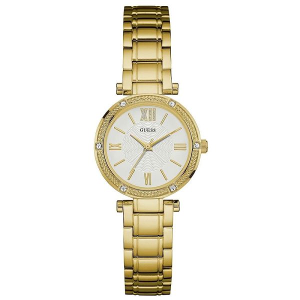 Guess Women’s Quartz Gold Stainless Steel White Dial 30mm Watch W0767L2