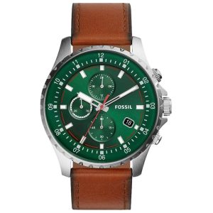 Fossil Men’s Quartz Brown Leather Strap Green Dial 48mm Watch FS5734
