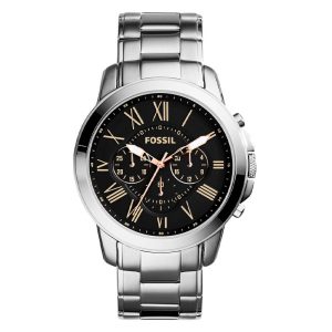 Fossil Men’s Chronograph Silver Stainless Steel Black Dial 44mm Watch FS4994