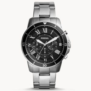 Fossil Men’s Chronograph Quartz Silver Stainless Steel Black Dial 44mm Watch FS5236