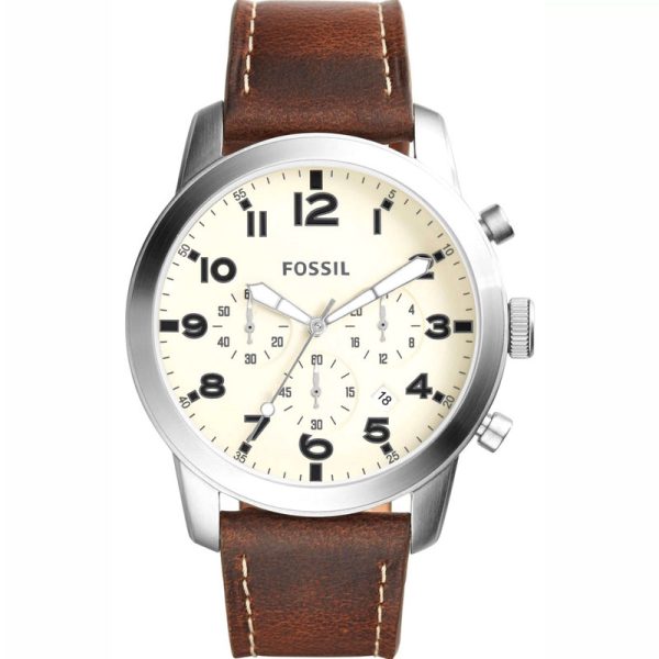 Fossil Men’s Chronograph Quartz Leather Strap Off-White Dial 44mm Watch FS5146