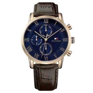 Tommy Hilfiger Men’s Quartz Brown Leather Strap Blue Dial 44mm Watch 1791399