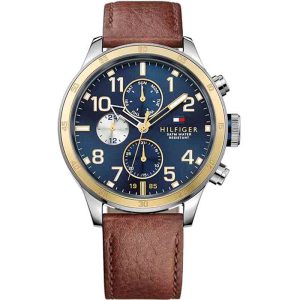 Tommy Hilfiger Men’s Quartz Brown Leather Strap Blue Dial 46mm Watch 1791137
