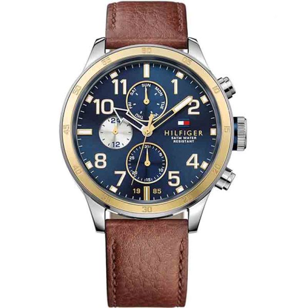 Tommy Hilfiger Men’s Quartz Brown Leather Strap Blue Dial 46mm Watch 1791137