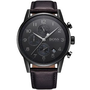 Hugo Boss Men’s Quartz Lather Strap Black Dial 44mm Watch 1513497
