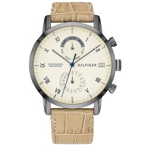 Tommy Hilfiger Men’s Quartz Leather Strap Beige Dial 44mm Watch 1710399