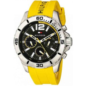 Tommy Hilfiger Men’s Quartz Yellow Silicone Strap Black Dial 46mm Watch 1791144