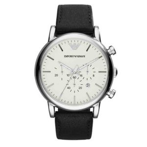 Emporio Armani Men’s Chronograph Quartz Leather Strap White Dial 46mm Watch AR1807