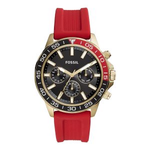 Fossil Men’s Quartz Red Silicone Strap Black Dial 45mm Watch BQ2499