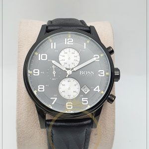 Hugo Boss Men’s Quartz Leather Strap Black Dial 44mm Watch HB881342272/2