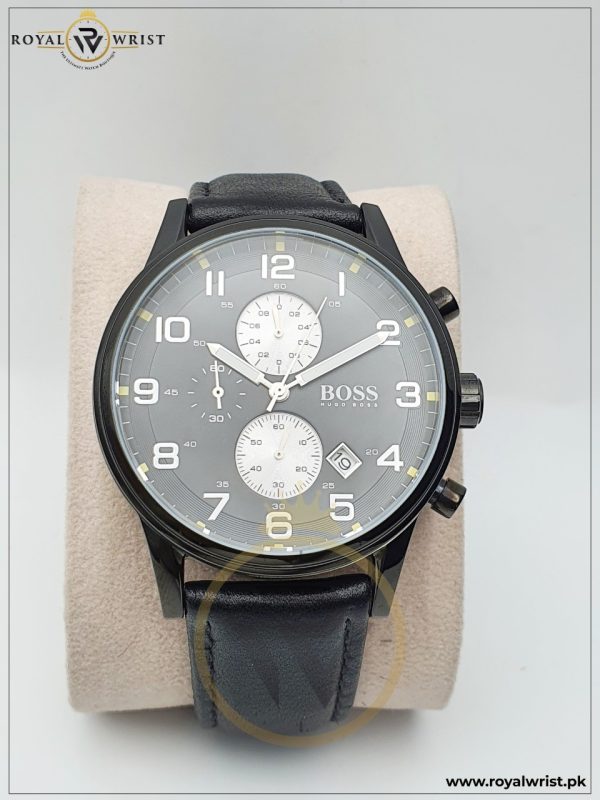 Hugo Boss Men’s Quartz Leather Strap Black Dial 44mm Watch HB881342272/2