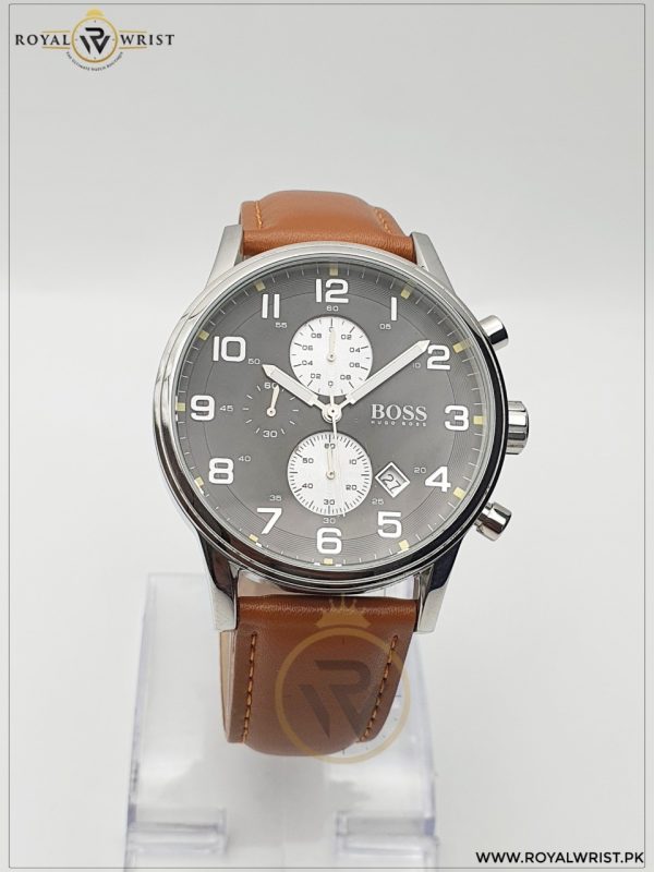 Hugo Boss Men’s Quartz Leather Strap Black Dial 44mm Watch HB881142