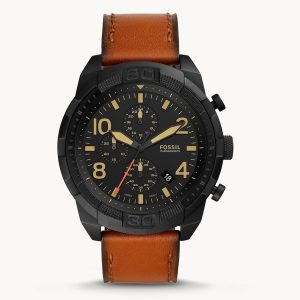 Fossil Men’s Chronograph Quartz Leather Strap Black Dial 50mm Watch FS5714