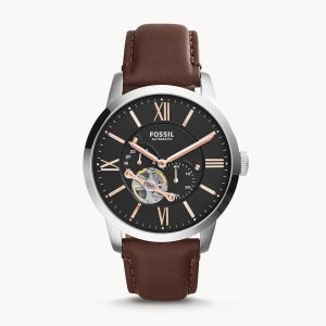 Fossil Men’s Automatic Leather Strap Black Dial 44mm Watch ME3061