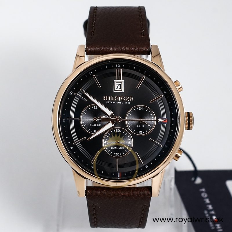 Tommy Hilfiger Men’s Quartz Leather Strap Black Dial 44mm Watch 1791631 ...