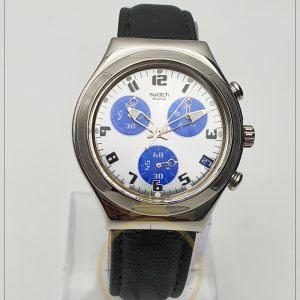 Swatch Men’s Swiss Made Leather Strap Silver Dial 40mm Watch AG2000