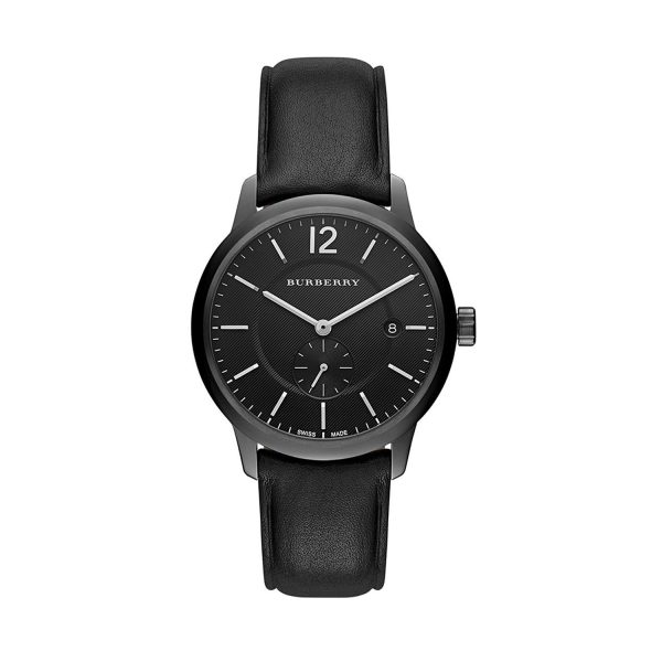 Burberry Men’s Swiss Made Leather Strap Black Dial 40mm Watch BU10003