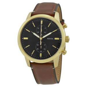 Fossil Men's Chronograph Leather Band Black Dial Watch FS5338