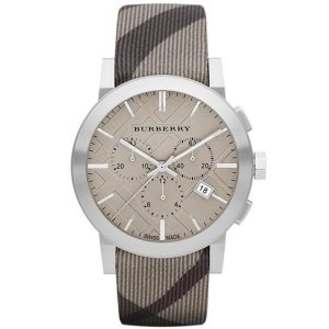 Burberry Men’s Leather Strap Brown Impressed Check Dial 42mm Watch BU9361