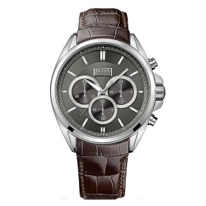 Hugo Boss Men’s Quartz Lather Strap Grey Dial 46mm Watch 1513035