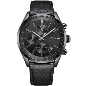 Hugo Boss Men’s Chronograph Quartz Leather Strap Black Dial 44mm Watch 1513474