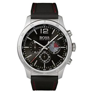 Hugo Boss Men’s Chronograph Quartz Silicone Strap Black Dial 44mm Watch 1513525