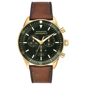 Movado Men’s Quartz Swiss Made Leather Strap Green Dial 42mm Watch 3650062