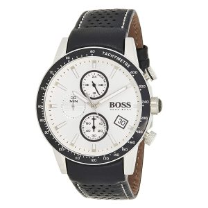 Hugo Boss Men’s Chronograph Quartz Leather Strap Silver Dial 44mm Watch 1513403