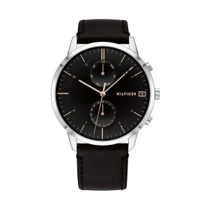 Tommy Hilfiger Men’s Quartz Leather Strap Black Dial 44mm Watch 1710406