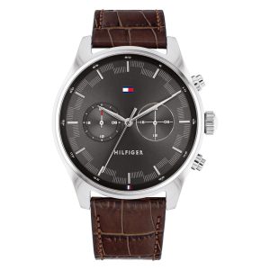 Tommy Hilfiger Men’s Quartz Leather Strap Grey Dial 44mm Watch 1710422