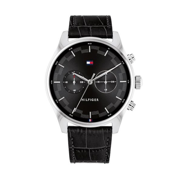 Tommy Hilfiger Men’s Quartz Leather Strap Black Dial 44mm Watch 1710424