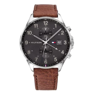 Tommy Hilfiger Men’s Quartz Leather Strap Gray Dial 44mm Watch 1791710