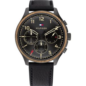 Tommy Hilfiger Men’s Quartz Leather Strap Black Dial 45mm Watch 1791854