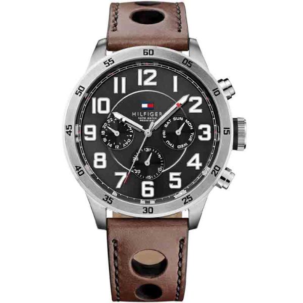 Tommy Hilfiger Men’s Quartz Leather Strap Black Dial 46mm Watch 1791049