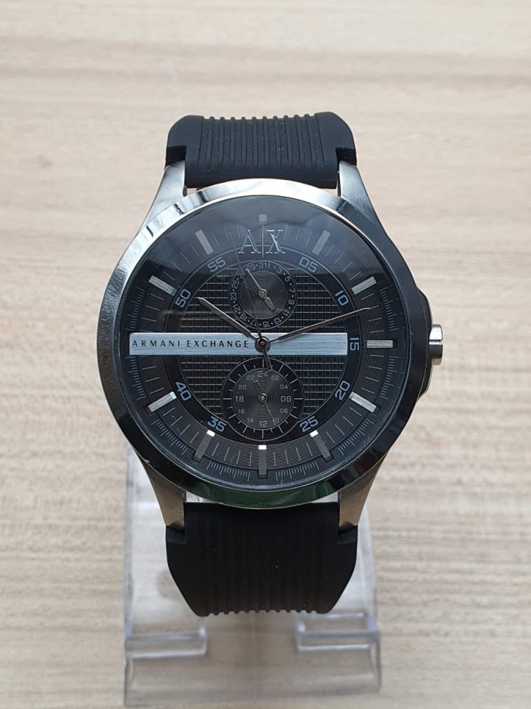 Armani Exchange Men’s Quartz Silicone Strap Black Dial 46mm Watch ...