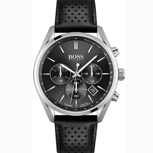 Hugo Boss Men’s Quartz Leather Strap Black Dial 44mm Watch 1513816