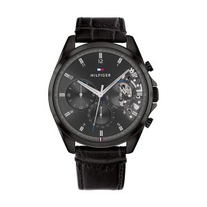 Tommy Hilfiger Men’s Quartz Leather Strap Black Dial 44mm Watch 1710452