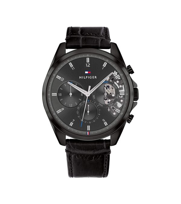 Tommy Hilfiger Men’s Quartz Leather Strap Black Dial 44mm Watch 1710452