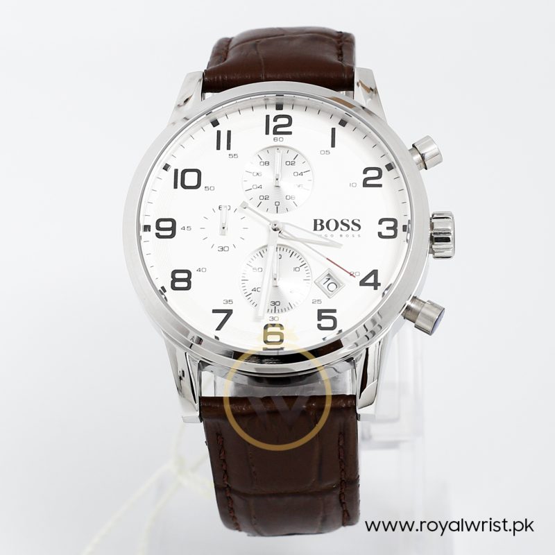 Hugo Boss Mens Quartz Leather Strap White Dial 44mm Watch 1512447 Royalwristpk 3431