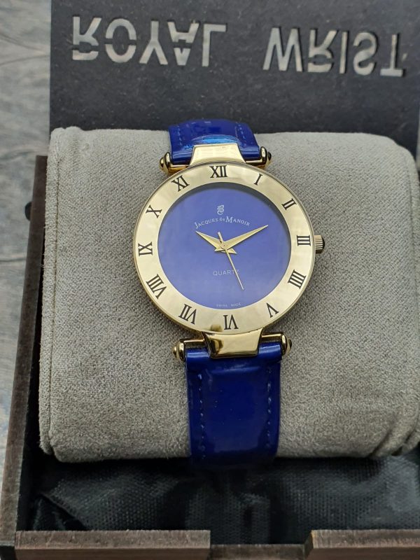Jacques du Manoir Women’s Swiss made Quartz Leather Strap Blue Dial 33mm Watch JDM50881