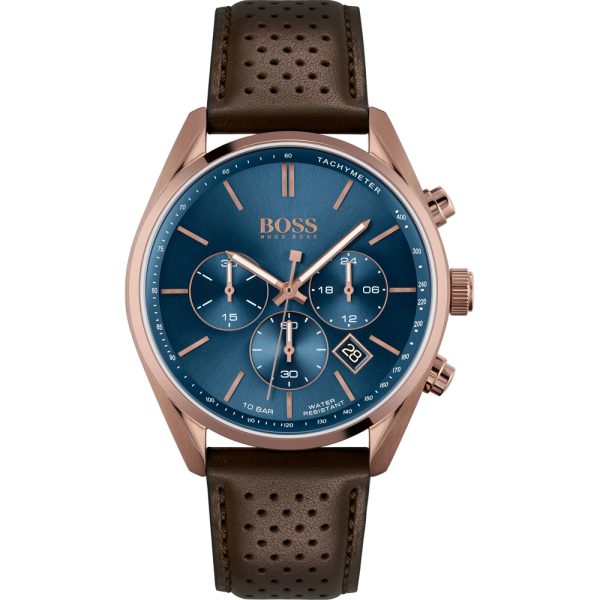 Hugo Boss Men’s Quartz Leather Strap Blue Dial 44mm Watch 1513817