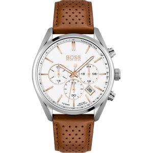 Hugo Boss Men’s Quartz Leather Strap White Dial 44mm Watch 1513879