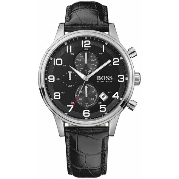 Hugo Boss Men’s Quartz Leather Strap Black Dial 44mm Watch 1512448
