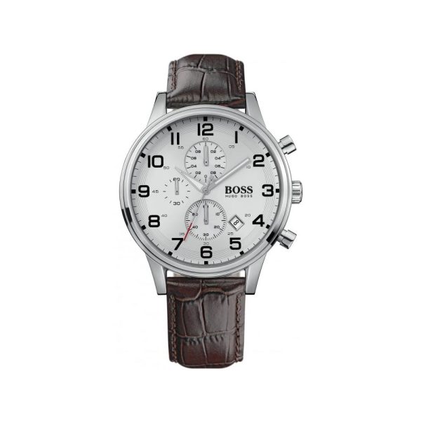 Hugo Boss Men’s Quartz Leather Strap White Dial 44mm Watch 1512447