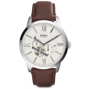 Fossil Men’s Automatic Leather Strap Cream Dial 44mm Watch ME3064